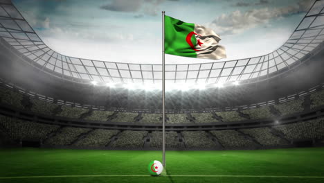Bandera-Nacional-De-Argelia-Ondeando-En-Un-Asta-De-Bandera-En-El-Estadio-De-Fútbol