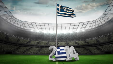 Bandera-Nacional-De-Grecia-Ondeando-En-El-Estadio-De-Fútbol