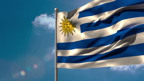 Uruguay-national-flag-waving-on-flagpole