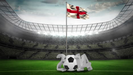 England-national-flag-waving-on-flagpole-with-2014-message