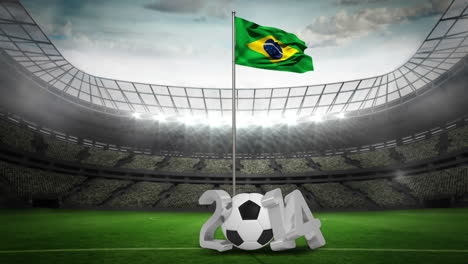 Brasilien-Nationalflagge-Weht-Am-Fahnenmast-Mit-Der-Botschaft-„2014“