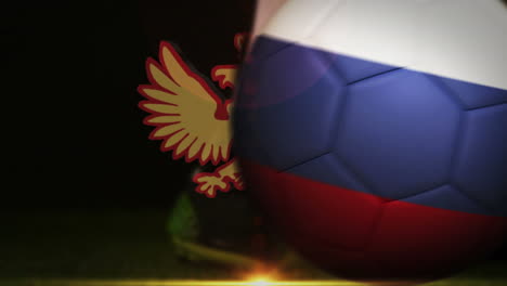 Jugador-De-Fútbol-Pateando-La-Pelota-De-La-Bandera-De-Rusia