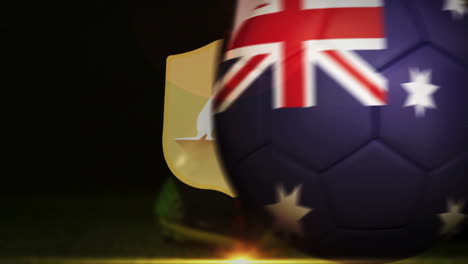 Football-Spieler-Kickt-Den-Ball-Der-Australischen-Flagge