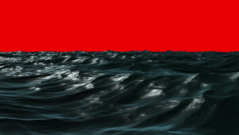 Choppy-blue-ocean-under-red-screen-sky-