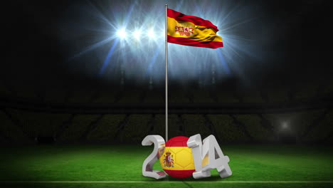 Bandera-Nacional-De-España-Ondeando-En-El-Campo-De-Fútbol-Con-Mensaje