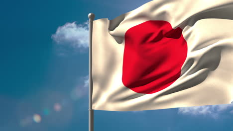 Bandera-Nacional-De-Japón-Ondeando-En-El-Asta-De-La-Bandera