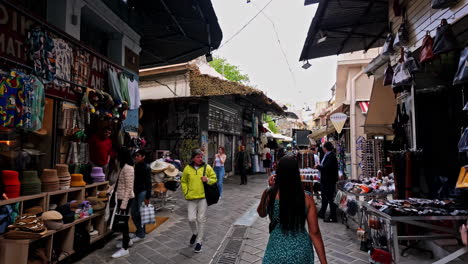 Monastiraki-is-a-flea-market-neighborhood-in-the-old-town-of-Athens,-Greece---walking-through