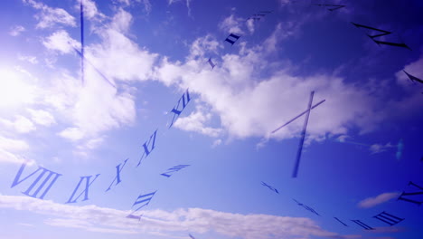 Zeit-Vergeht-Konzept-Mit-Uhr-Am-Blauen-Himmel