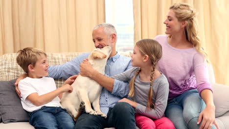 Glückliche-Familie-Streichelt-Labrador-Auf-Der-Couch