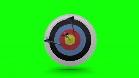 Arrows-flying-towards-dart-board-and-hitting-target