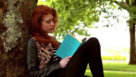 Pretty-redhead-reading-a-book-in-the-park