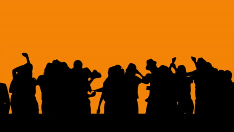 Tanzende-Menschenmenge-Auf-Orangefarbenem-Chroma-Key-Bildschirm