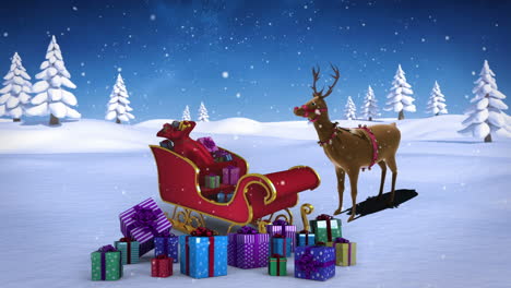 Rudolph-with-santa-sled-full-of-gifts-in-snowy-landscape