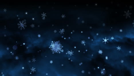Weiße-Schneeflocken-Fallen-Auf-Nachthintergrund