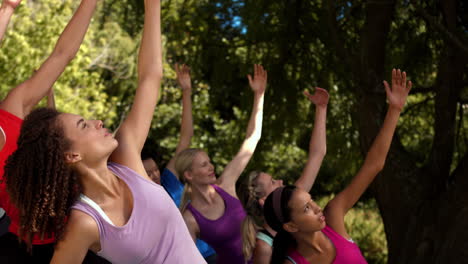 Im-Hochwertigen-Format-Fitness-Gruppe-Macht-Yoga-Im-Park