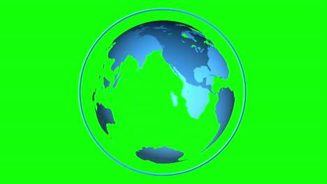 Blue-globe-spinning-on-green-screen-background