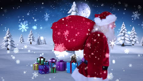 Santa-delivering-presents-in-snowy-landscape