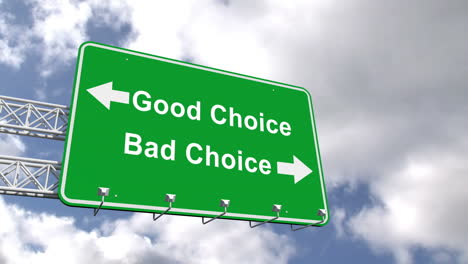 Good-and-bad-choice-sign-against-blue-sky-