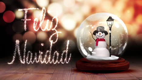 Snowman-inside-snow-globe-with-christmas-greeting-in-spanish