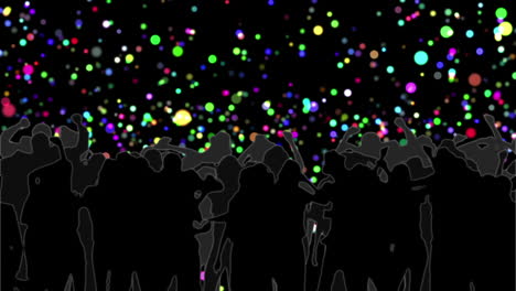 Dancing-crowd-with-glowing-circles-of-light-moving-on-black