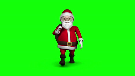 Cartoon-Santa-walking-on-green-background