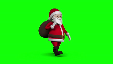 Cartoon-Santa-walking-on-green-background