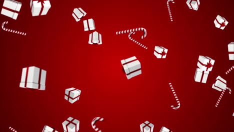 Red-and-white-presents-falling-on-red