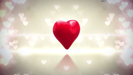 Red-heart-turning-and-exploding-on-glittering-background