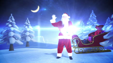 Weihnachtsmann-Und-Sein-Schlitten-Mit-Zauberhaften-Weihnachtsgrüßen