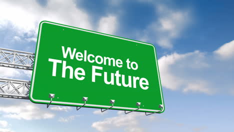 Welcome-to-the-future-sign-against-blue-sky-