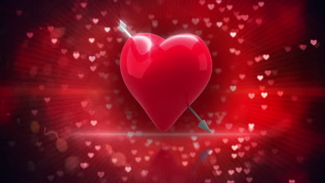 Red-heart-with-an-arrow-turning-on-glittering-background-