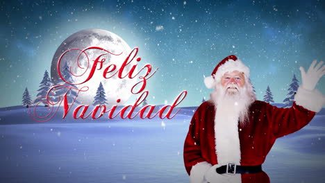 Santa-waving-at-camera-with-feliz-navidad-message