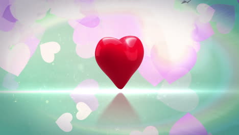 Red-heart-turning-and-exploding-on-glittering-background