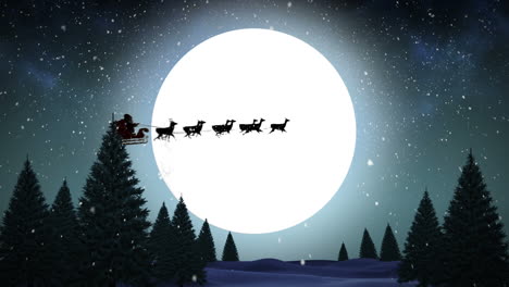 Santa-and-his-sleigh-flying-over-snowy-forest-