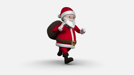 Cartoon-Santa-running-on-white-background