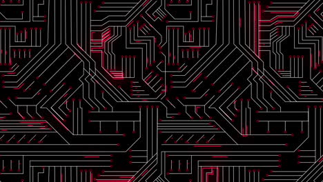 Red-lines-moving-through-circuit-board