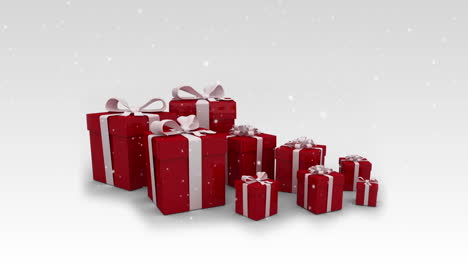 Appearing-red-christmas-gifts-on-white-background
