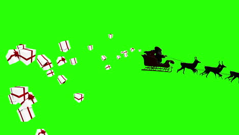 Seamless-santa-sleigh-dropping-gifts-on-green-background