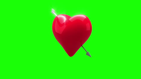 Red-heart-with-an-arrow-turning-on-green-background