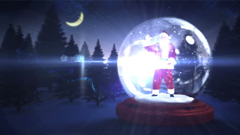 Happy-holidays-message-with-waving-santa-in-snow-globe