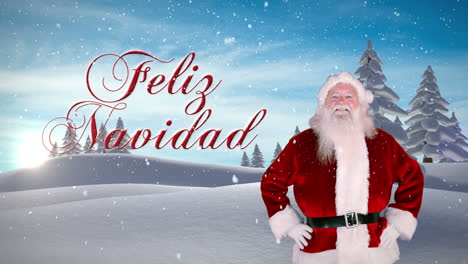 Santa-Presentando-Mensaje-De-Navidad-Contra-El-Bosque-De-Abetos-Nevados