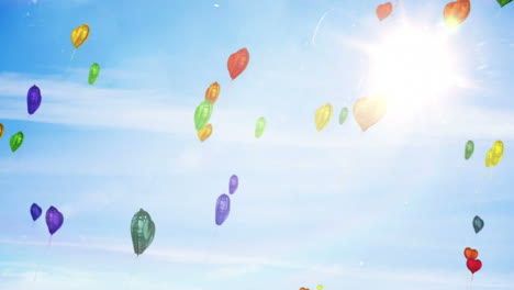 Herzballons-Schweben-Vor-Blauem-Himmel