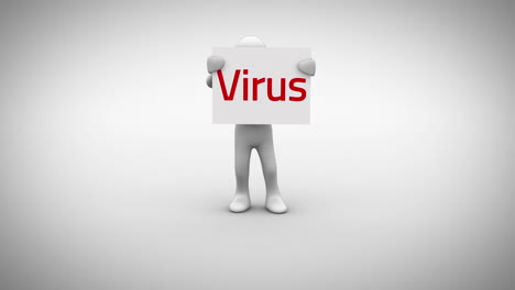 White-character-holding-sign-saying-virus