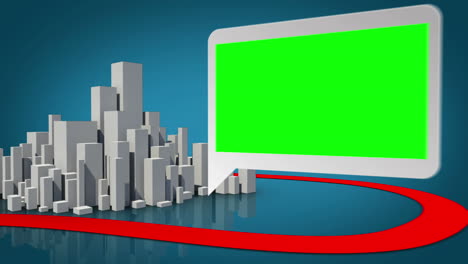 Grey-city-appearing-with-green-screen-display
