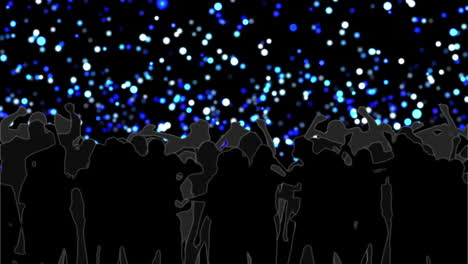 Dancing-crowd-with-glowing-circles-of-blue-light-on-black