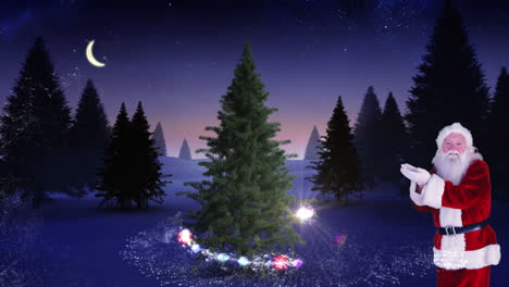 Santa-making-a-magical-christmas-tree-appear