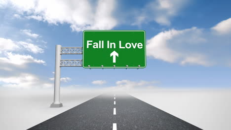 Fall-in-love-sign-over-open-road