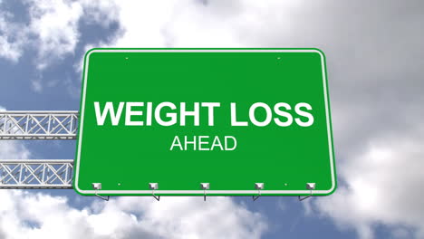 Weight-loss-ahead-sign-against-blue-sky-