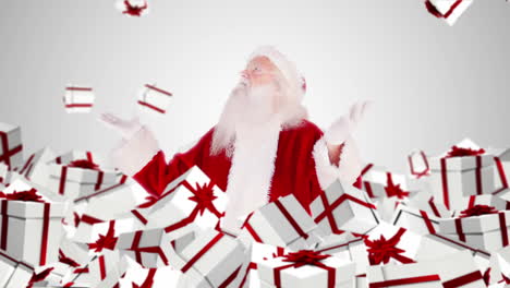 Santa-Claus-Bajo-La-Caída-De-Regalos-De-Navidad