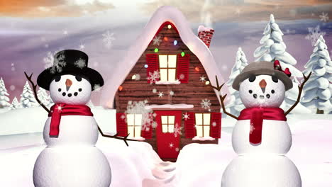 Seamless-christmas-scene-with-waving-snowman-and-woman
